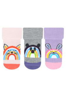 SIB00014 Baby's animal patterned Towel Socks 3 Pack