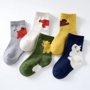 SIK00030 Kid's Autumn Winter Blue Bear Ankle socks 5 Pairs Set (1)